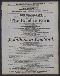 Programme de théâtre pour le Theatre Royal, Édimbourg, 29 décembre 1825