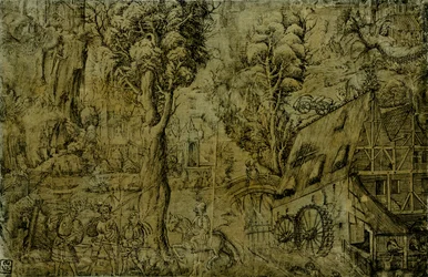 Paysage avec moulins à vent