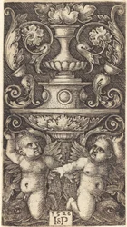 Double coupe avec deux génies chevauchant des dauphins