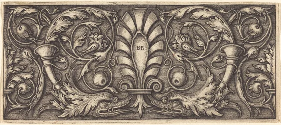 Ornement avec deux dauphins grotesques