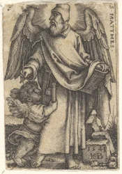Planche 1 : Saint Matthieu avec la tête tournée en profil vers la gauche, un chérubin en bas à gauche, 1541
