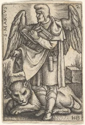 Planche 2 : Saint Marc, sa tête tournée de profil vers la gauche, avec un livre ouvert dans sa main droite