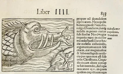 Baleine monstrueuse dévorant des humains, de l