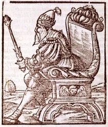 Qubilai (Kubilai Khan, premier empereur de la dynastie mongole Yuan (1215-1294) - dans « Cosmographia » de S. Munster. Paris
