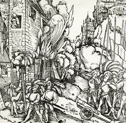 Siège de Carthage, gravure tirée de Cosmographia Universalis, par Sebastian Münster (1488-1552). Allemagne
