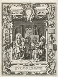 Blason de la guilde de Saint-Luc avec Saint-Luc peignant la Vierge à l