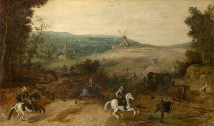 Paysage avec voyageurs attaqués par des voleurs