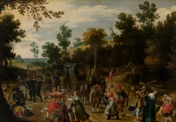 Paysage avec voyageurs attaqués par des voleurs