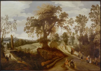 Paysage estival avec promeneurs