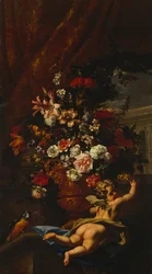 Cupidon et fleurs