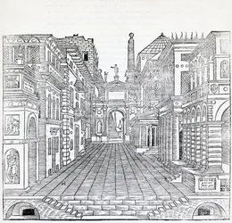 Scène magique, design de scène théâtrale par Sebastiano Serlio