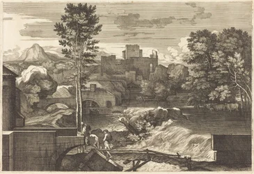 Paysage avec deux personnages sur un pont