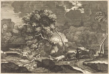 Paysage avec un charretier effrayé