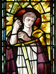 Mortehoe, St Mary, Heaton Butler & Bayne, Selwyn Image, Archange St Michel (détail)