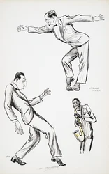 Deux gentlemen en smoking exécutent La Danse Havas au saxophone, de White Bottoms, publ. 1927