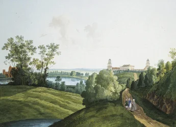 Paysage avec une ferme dans le parc de Tsarskoye Selo
