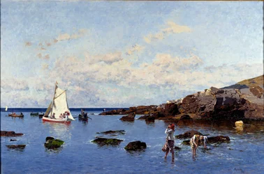 Vue de la plage près de Gênes, Italie. Peinture de Serafin Avendano Martinez
