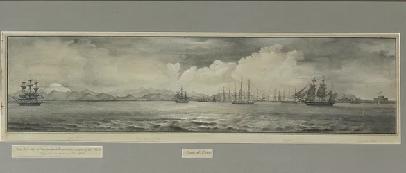 Côte du Pérou : Les Andes, Toits de Lima, Callao, Forts de Callao, depuis le pont du navire prussien Rosamunde