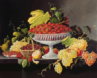 Nature morte aux fraises (huile sur toile)