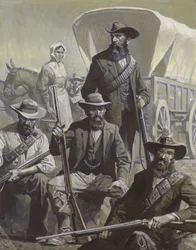 Soldats boers et chariot.