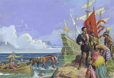Hernando Cortes arrive dans le Nouveau Monde
