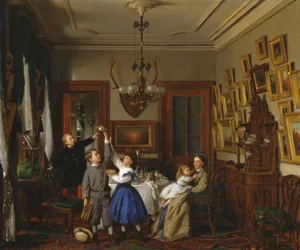 La lutte pour le bouquet : La famille de Robert Gordon dans leur salle à manger de New York, 1866