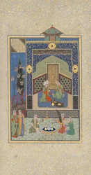 Bahram Gur dans le palais turquoise le mercredi, Folio 216 d