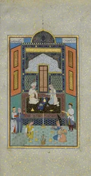 Bahram Gur dans le Palais Blanc le vendredi, Folio 235 du Khamsa, A.H. 931 / A.D. 1524-25