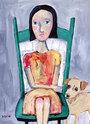 Une jeune fille mélancolique, un chien fidèle