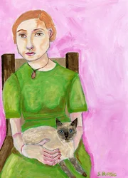 Une femme avec un chat siamois