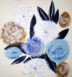 Fleurs abstraites bleu et or