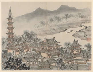 Douze Vues de la Colline du Tigre, Suzhou : Le Hall des Mille Bouddhas et la Pagode du Monastère de la « Falaise Nuageuse »