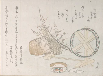 Roue à filer et bobines, 19e siècle