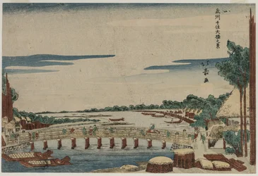 Vue du grand pont à Senju dans la province de Musashi, vers 1820