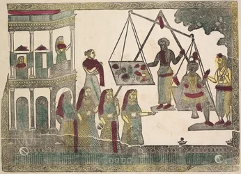 Krishna pesé contre des objets précieux, 1800s