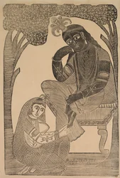 Radha caressant les pieds de Krishna