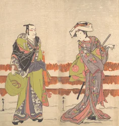 Ichikawa Danjuro V en tant que Komuso tenant un chapeau-panier dans sa main droite