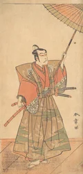 Le cinquième Ichikawa Danjuro en samouraï vêtu de kamishimo cérémoniel, probablement 1774