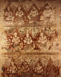 Peintures murales montrant des divinités célestes datant du début du XVIIIe siècle, période Ayutthaya