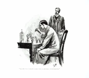 « Holmes travaillait dur sur une enquête chimique », illustration pour « Le Traité naval » d