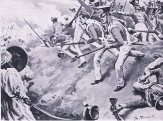 La bataille de Dubba, 24 mars 1843 (illustration de British Battles on Land and Sea)