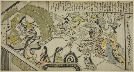 La rencontre de Yoshitsune avec la princesse Joruri, tirée du Conte de Joruri en douze épisodes