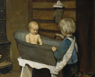 Enfants jouant dans une bassine