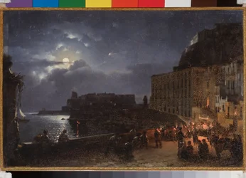 Le quai Santa Lucia à Naples, une nuit de pleine lune