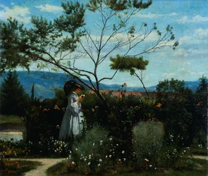 Parmi les fleurs du jardin, par Silvestro Lega (1826-1895).