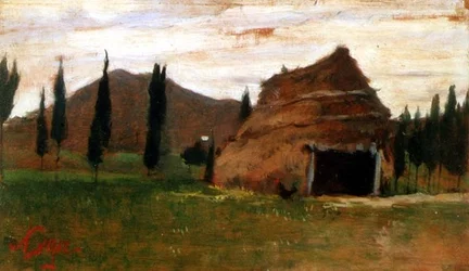 Paysage avec une cabane en chaume