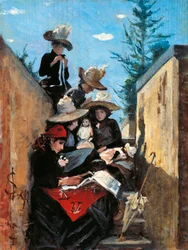 Mme Clementina Fiorini avec ses filles à Poggio Piano