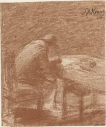 Homme écrivant à une table