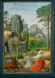 Paysage avec saint Jerôme penitent et la guerison du lion - Landscape with saint Jerome penitent and the cure of the lion ...