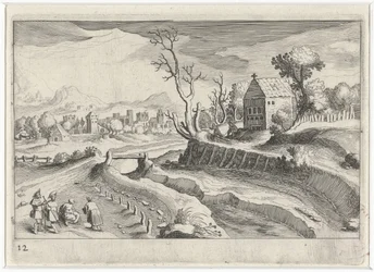 Paysage vallonné avec une chapelle
